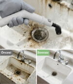 Lavabo temizliği, öncesi ve sonrası